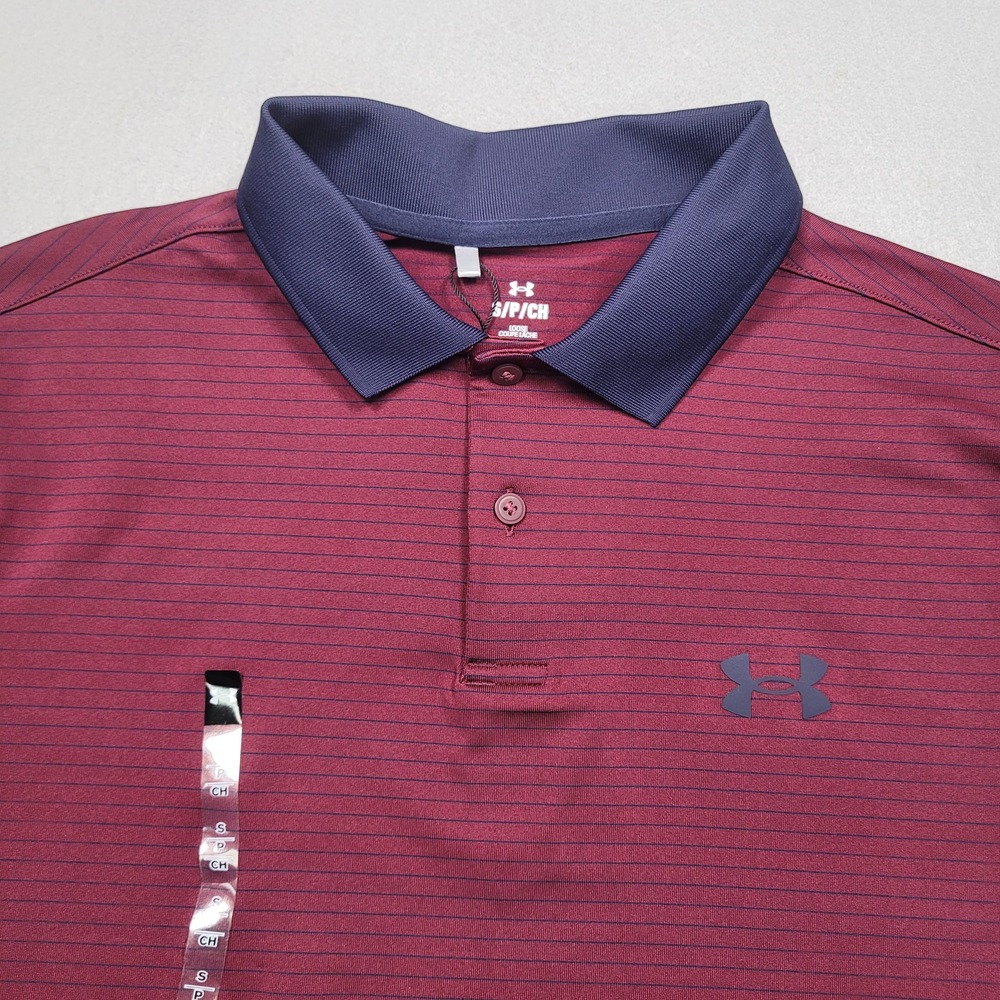 Under Armour Mens Matchplay Stripe Polo Shirt Maroon Navy Small 1377376